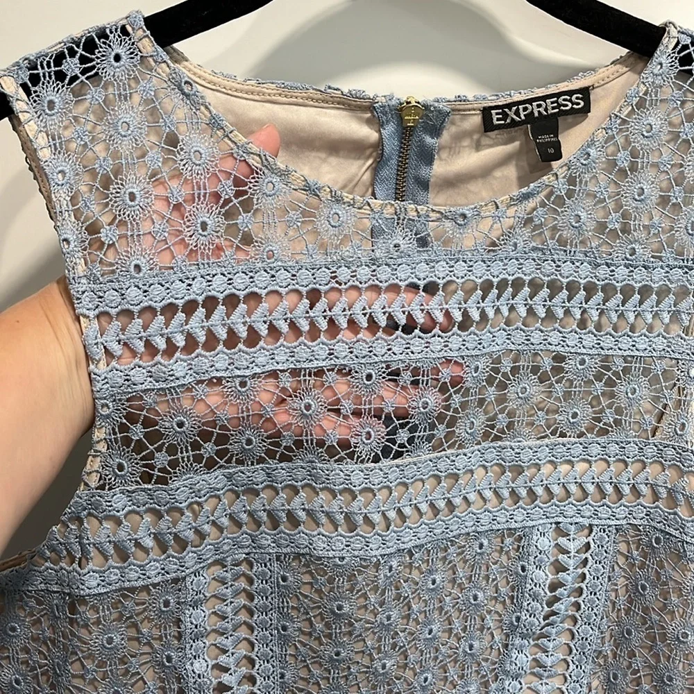 Express Baby Blue Tiered Ruffle Lace Sleeveless Dress EUC